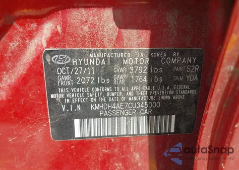 2012 Hyundai Elantra Limited (Ulsan Plant) из США, поврежденный, VIN KMHDH4AE7CU345000
